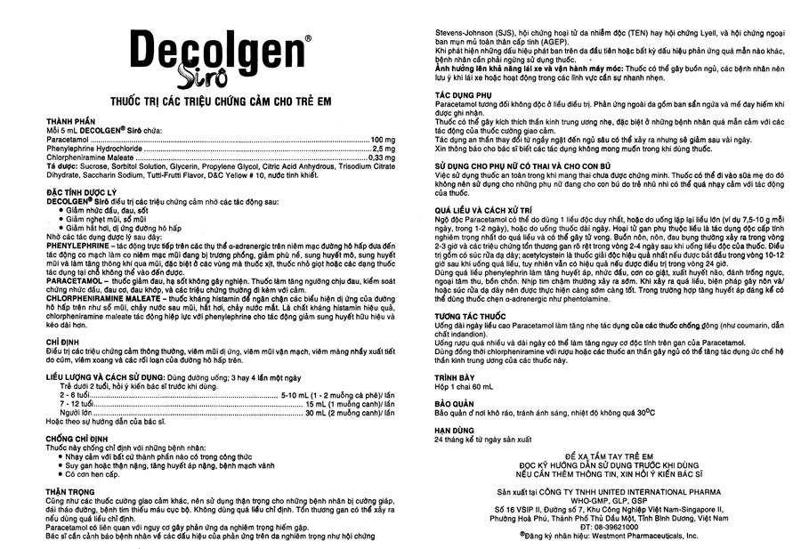 Siro Decolgen trị cảm cúm, cảm lạnh